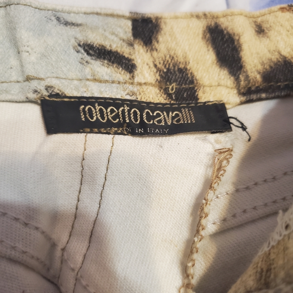Roberto Cavalli Animal Print Leopard Tie Dye Crystal Chain Jeants Pants S - Picture 10 of 17
